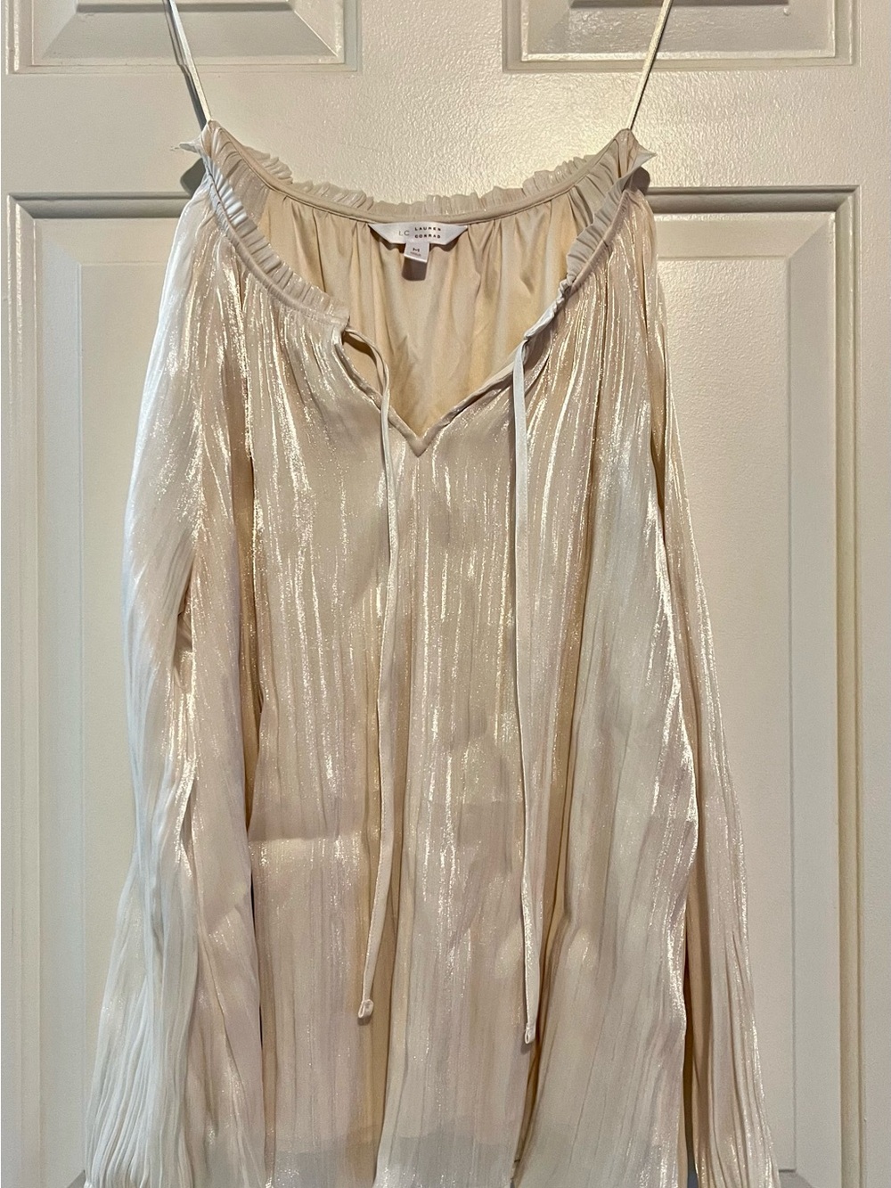 LC Lauren Conrad Champagne Gold Metallic Off Shoulder Blouse - Size M